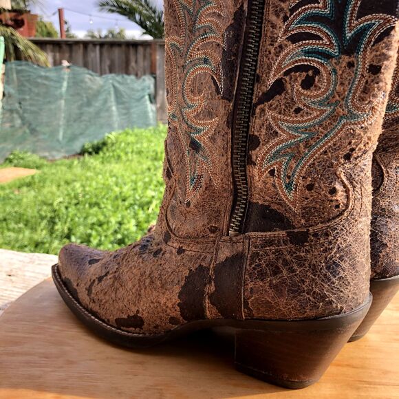 ARIAT Boot Womens Sz 6 Turquoise Corral Cow Print Western Cowgirl Leather Snip - Picture 12 of 16